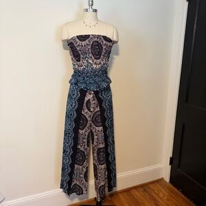 Boho Strapless Smocked Tube Top and Flowy Pants Set